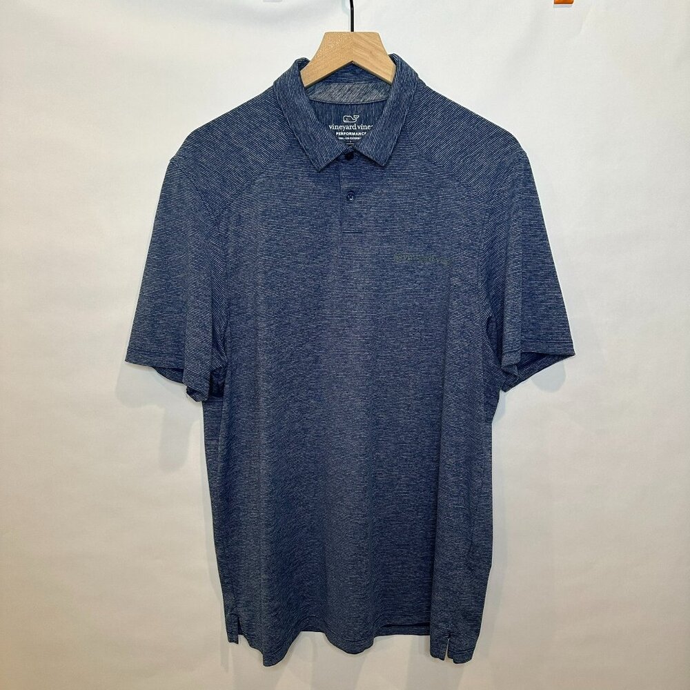 Vineyard vines, golf performance polo blue stripes L